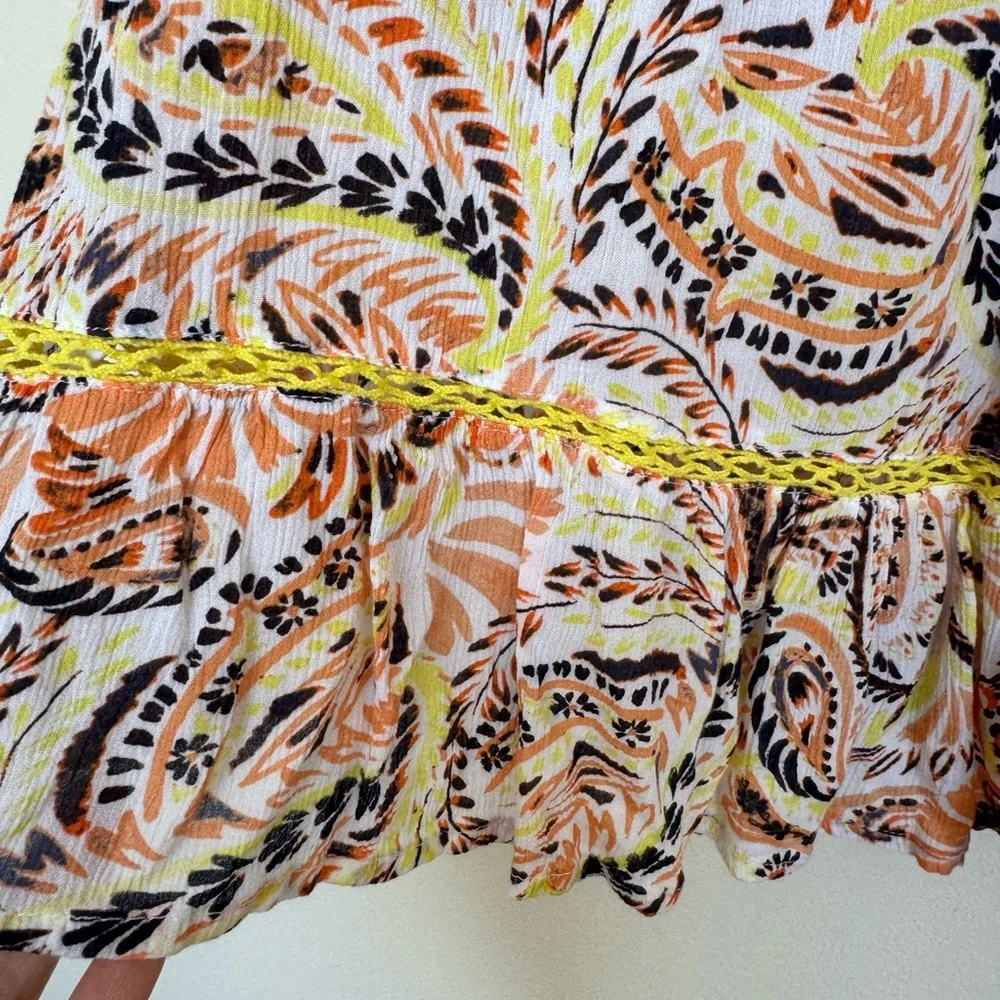 Fever Paisley Blouse Sz M Sulpher Yellow Multicolor On Off Shoulder Top Boho EUC - Picture 5 of 6